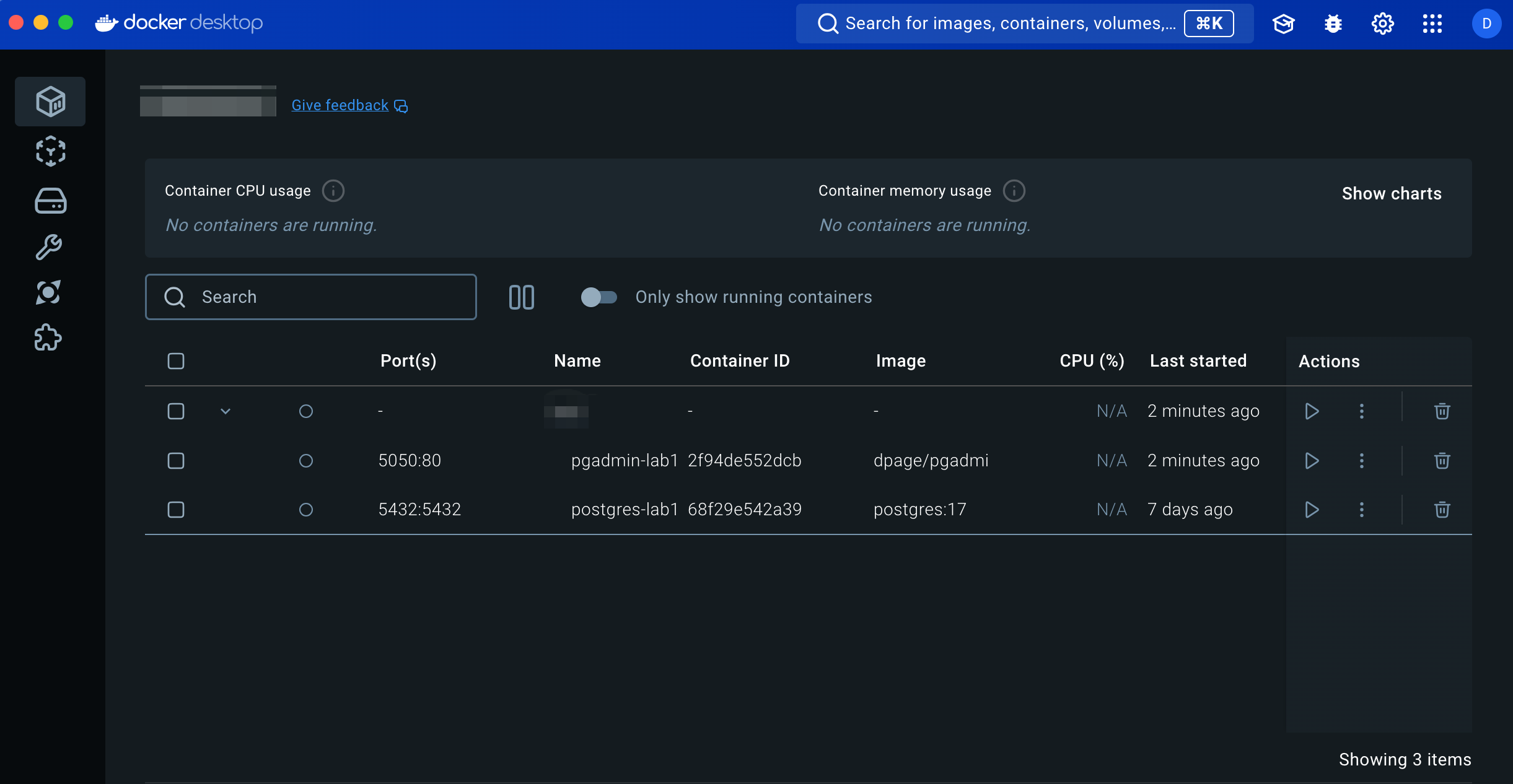 Docker running containers