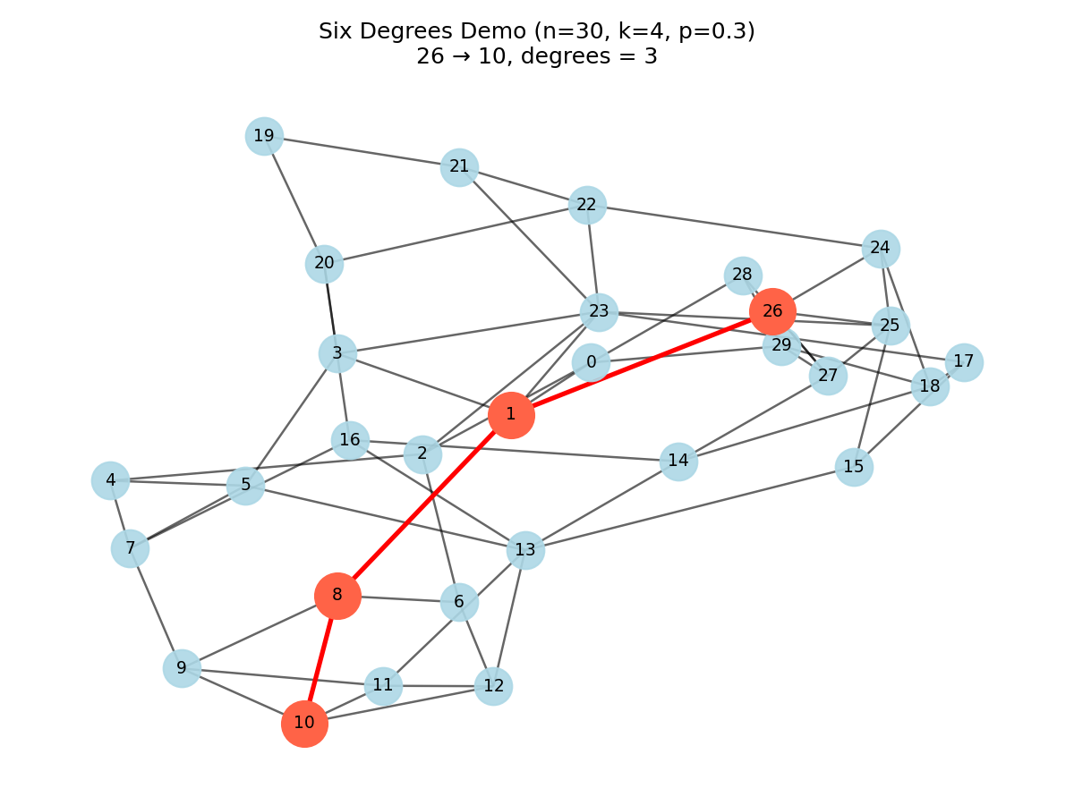 Random small-world network with highlighted path